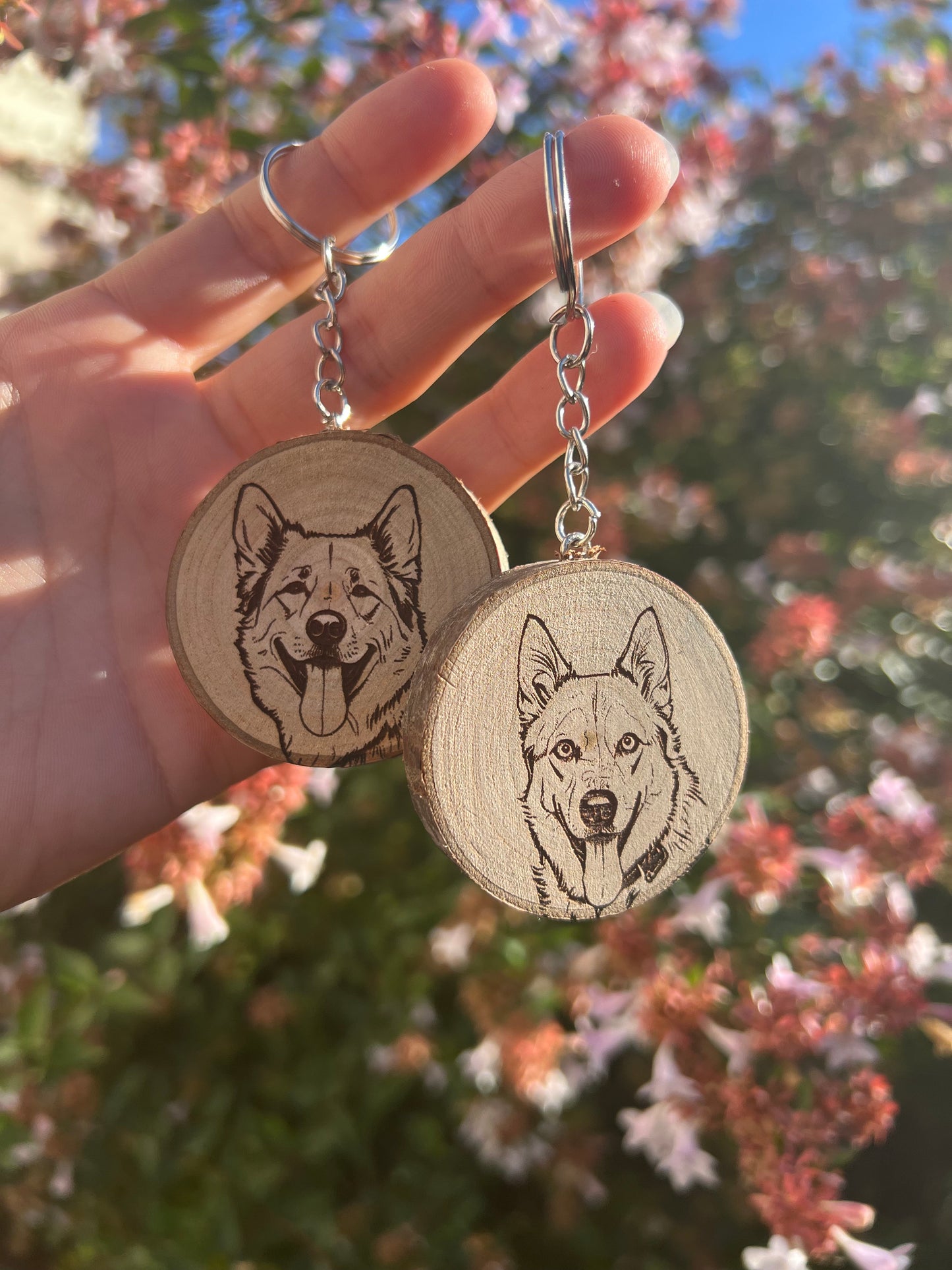 Porte clé en bois personnalisé chien - animal de compagnie gravé