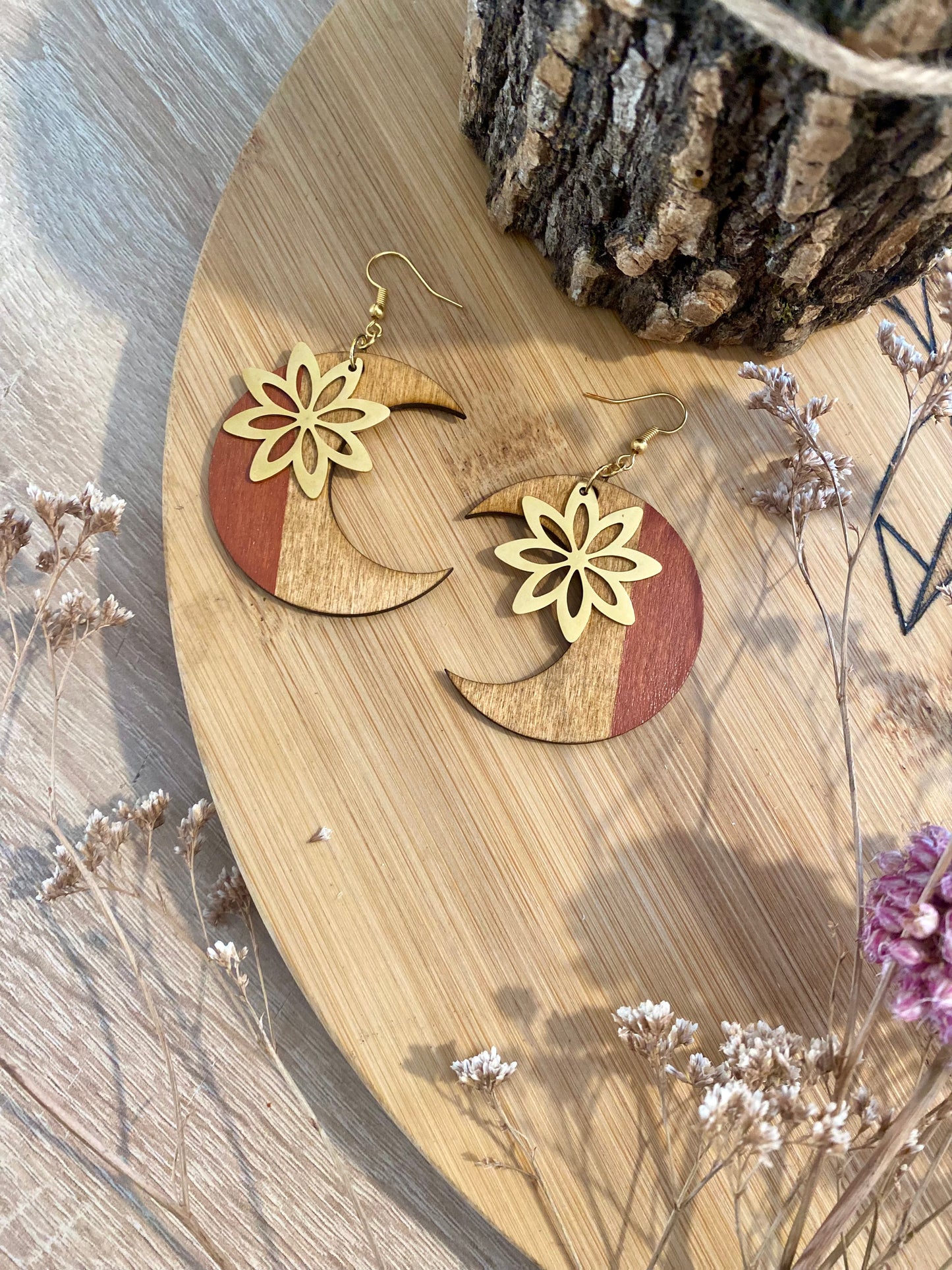 Boucles d'oreilles - Lune et terracotta