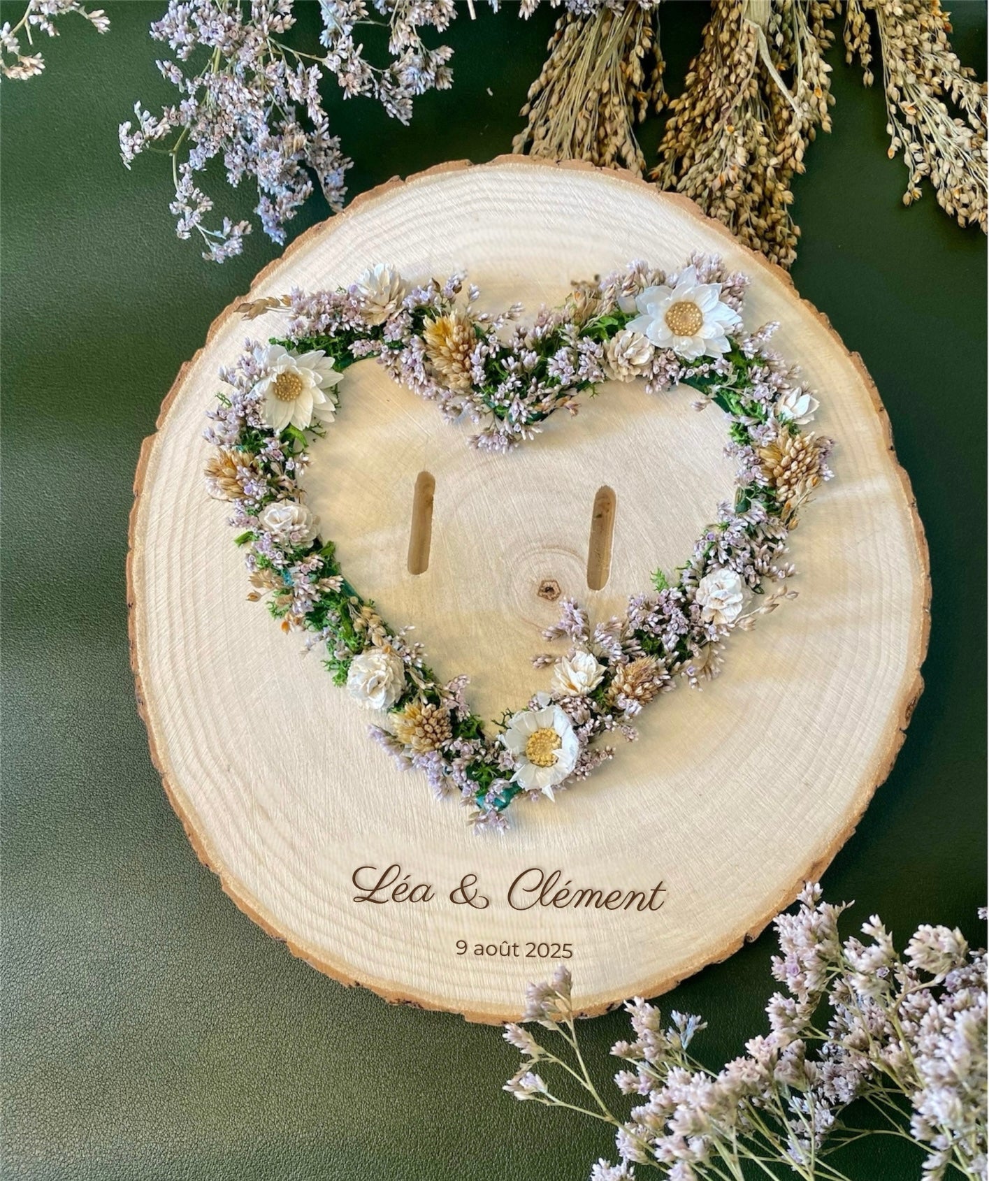 Porte alliance fleur séchées en coeur