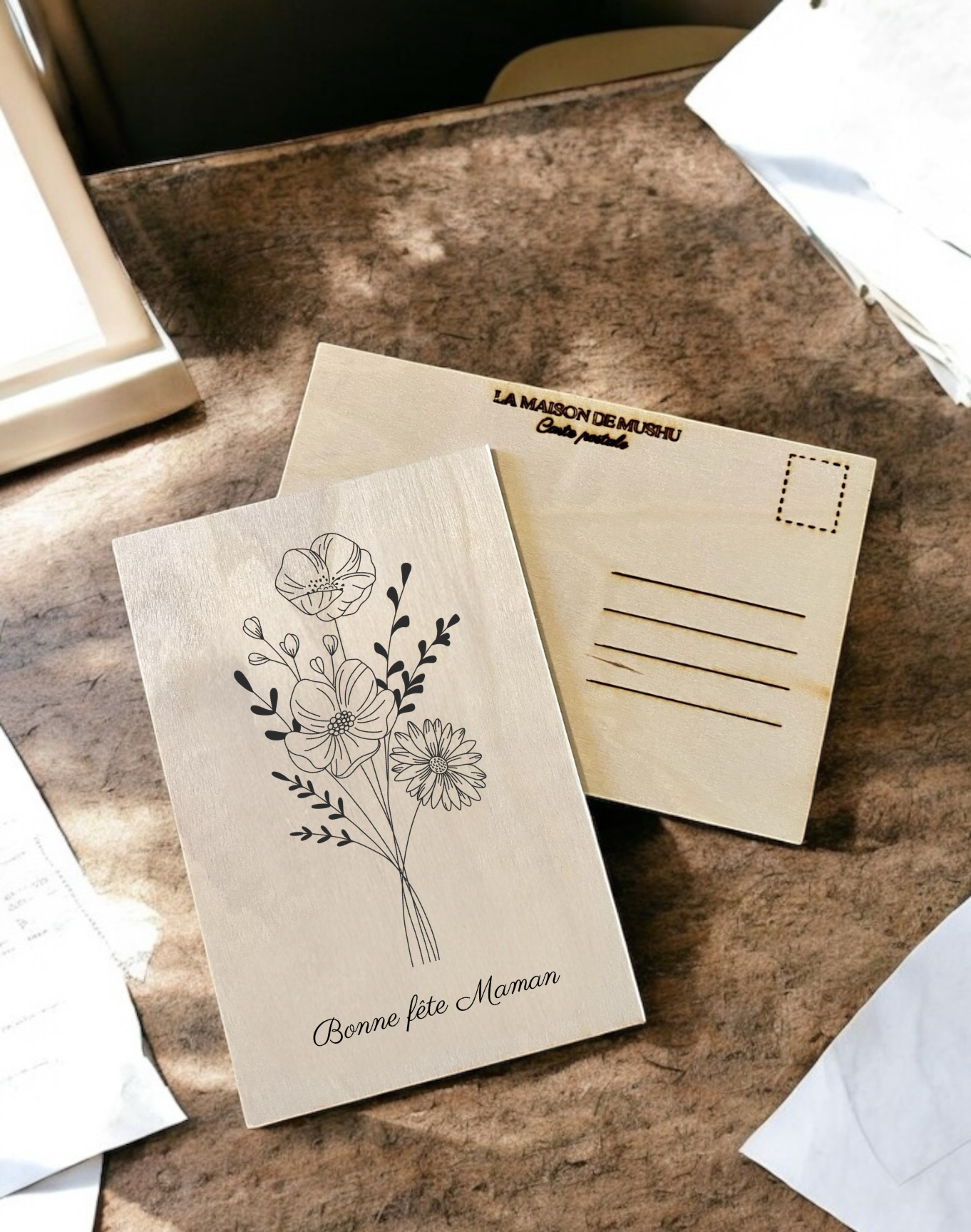 Carte postale en bois