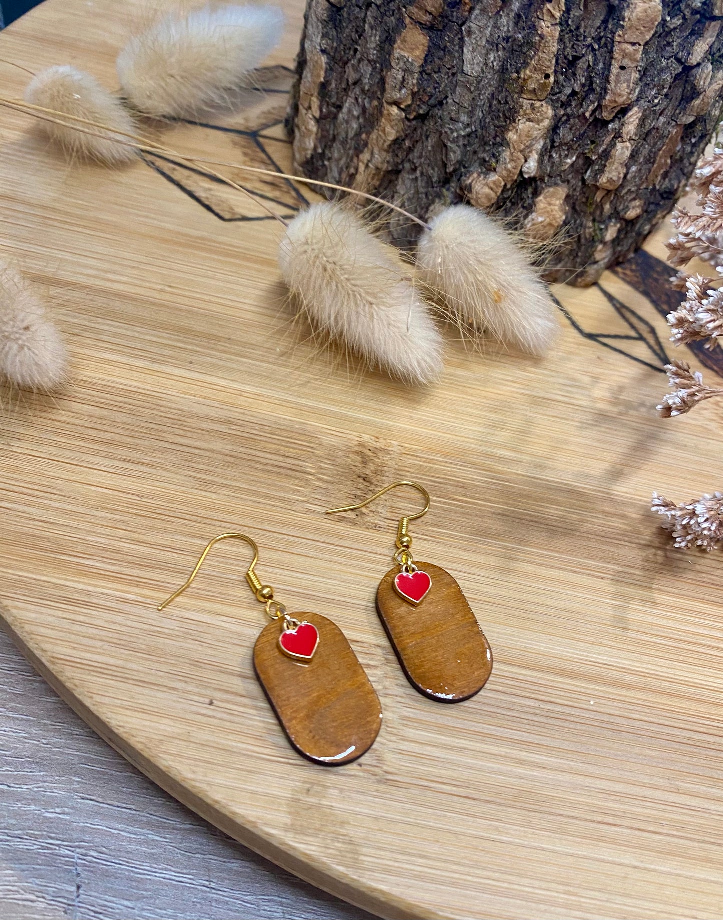 Boucles d'oreilles - bois et coeur