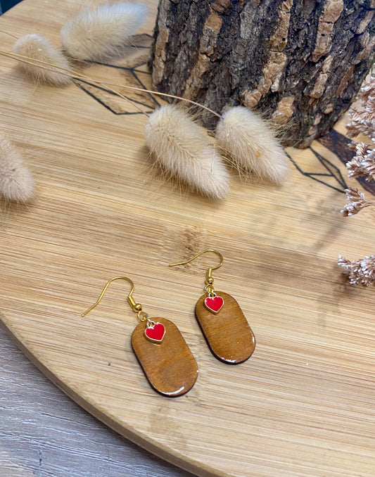 Boucles d'oreilles - bois et coeur