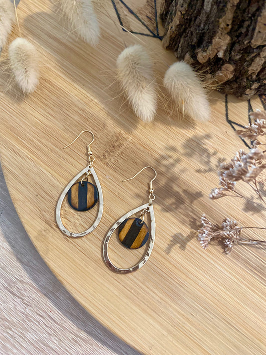 Boucles d'oreilles - bois noir et or